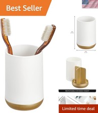 Toothbrush Holder with 3 Divided Sections for Bathroom or Vanity - Matte Whit...