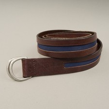 Abercrobie & Fitch Belt Mens L D Ring Brown Leather Blue Canvas 43 Ins
