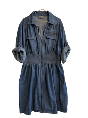 J Gee Lightweight Jean Dress Zipper Front Size XL Cinched Waist