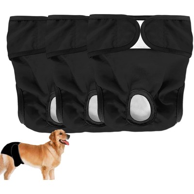 Dog Nappies Washable 3 Pack Highly Absorbent Reusable for Female Dogs Black, L