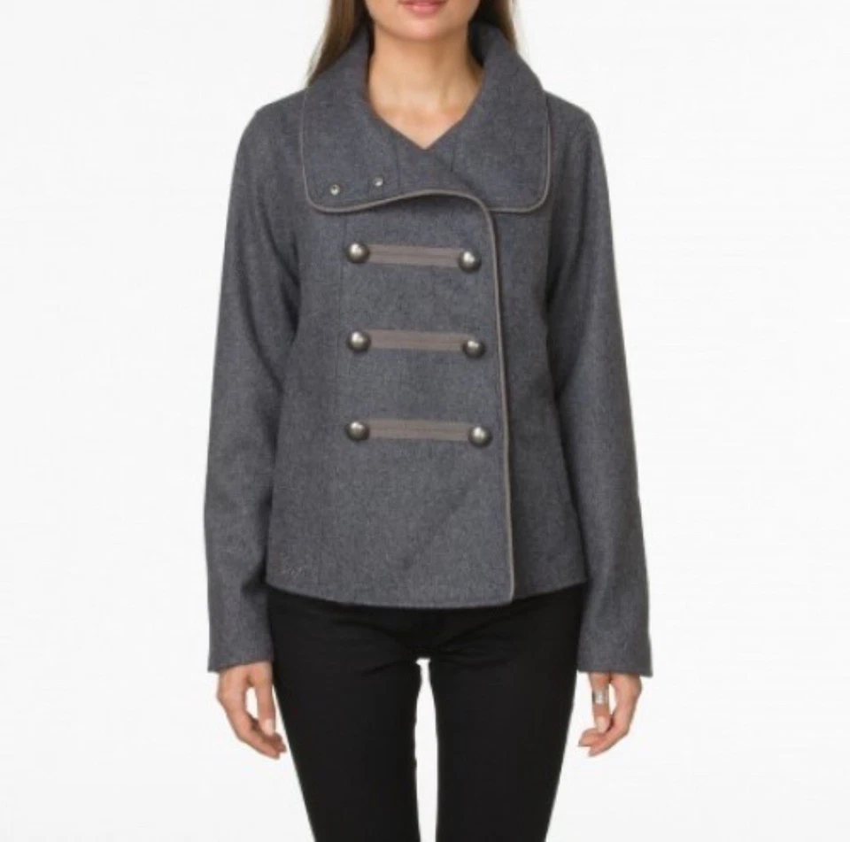 Chaqueta Vans Emerick Anchor Peacoat para mujer talla pequeña mezcla de lana bolsillos grises Foto 2 de 4