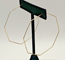 VTG Gold Tone Large Octagon Geometric Statement Hoops Earrings 2.5" Tall NOS