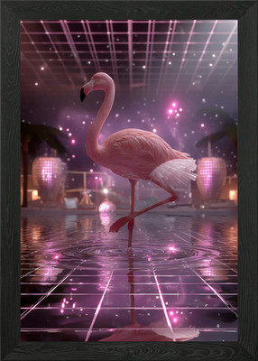 Flamingo in einer Retro Disco Umgebung Gerahmtes Wandbild Poster Leinwanddruck Bild