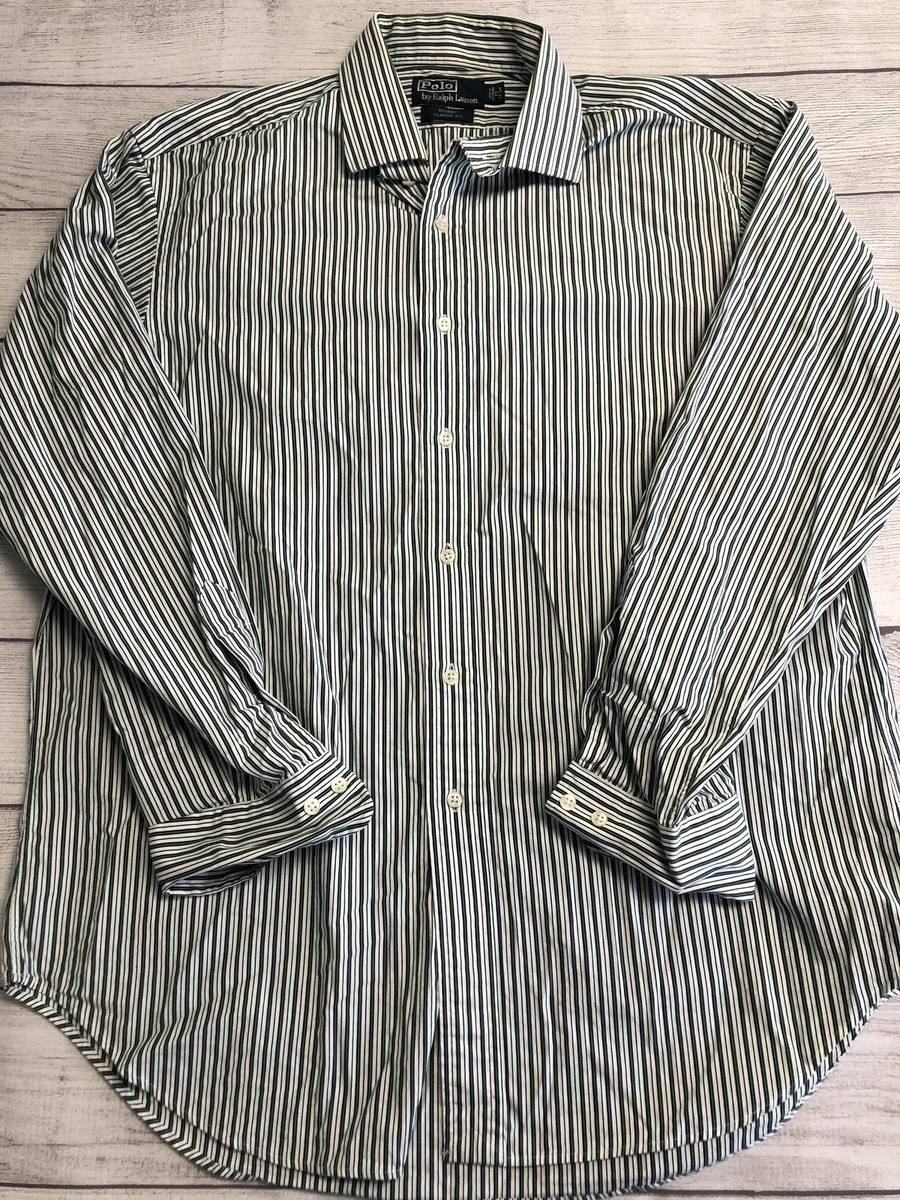 Polo Ralph Lauren Dress Shirt Men 37 34/35 Green White Stripe Regent Long  Sleeve | eBay