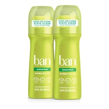Ban Clear Roll On Antiperspirant Deodorant Unscented 3.5 Fl Oz Pack of 2