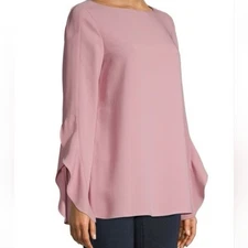 Lafayette 148 New York Emory Tulip Cuffs Long Sleeve Boatneck Blouse Size XL