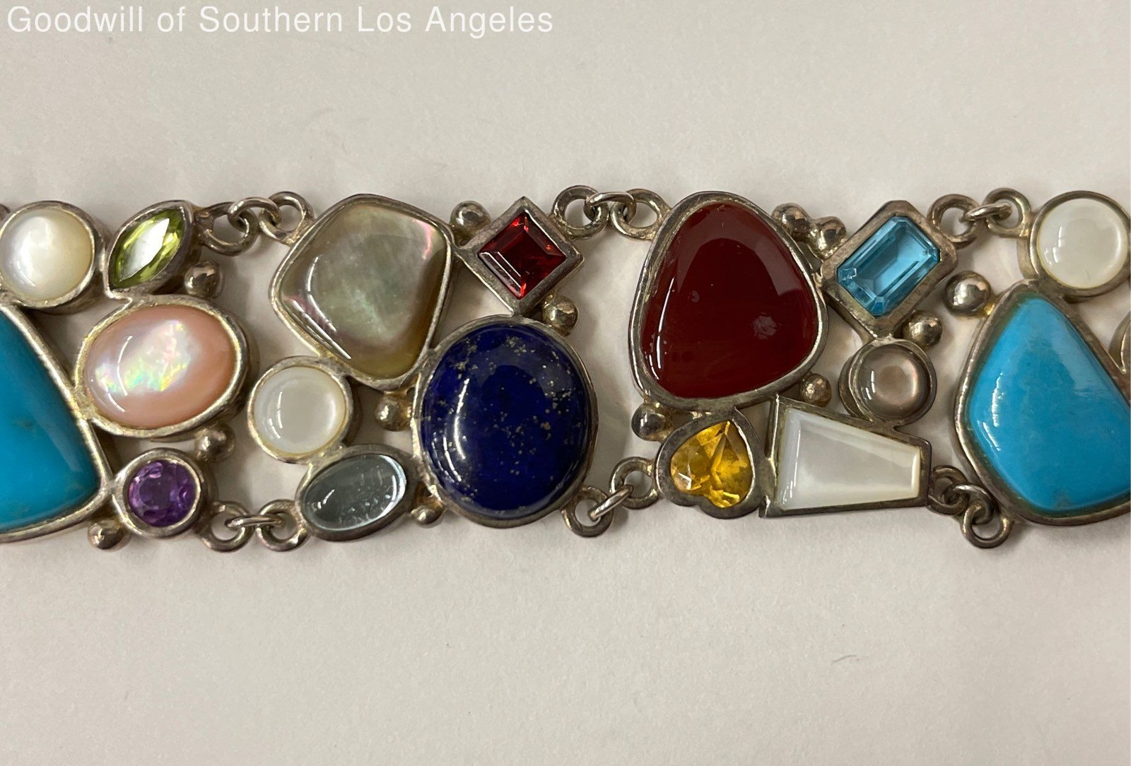 Sterling Silver Multi-Gemstone Panel Bracelet - 5… - image 4