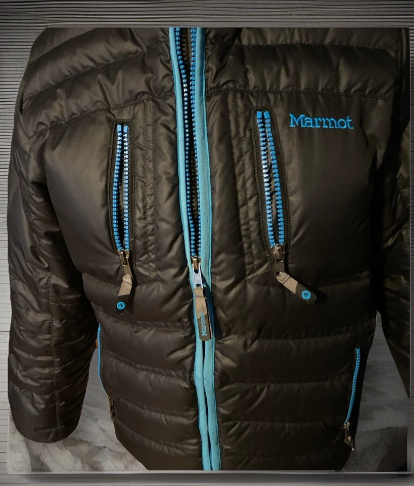 Marmot Jacket Youth Large Black/Blue 700 Duck Down, Hooded, Draw String Bottom - Image 4 of 4