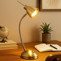 Tischlampe Tischleuchte Schreibtischlampe Altmessing Schwanenhals Led H 44 Cm