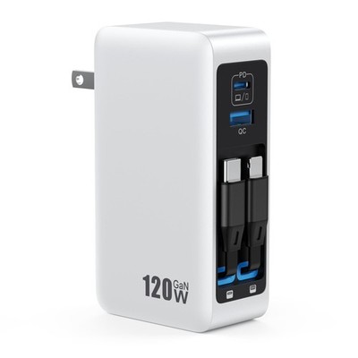 120W USB C Charger Block with 2 Built-in Retractable 120W-4Ports, A-White