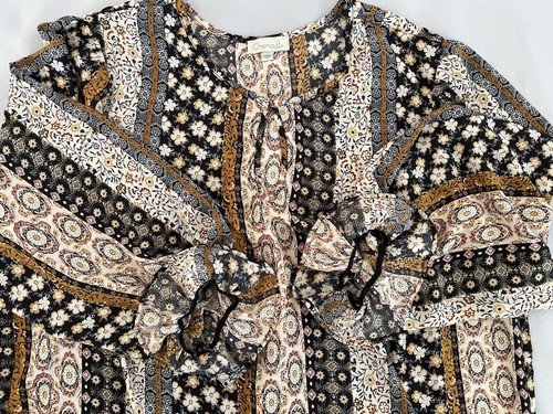 Chenault Women’s Blouse Top 3X Plus Multicolor Boho Long Slv Keyhole Prairie - Picture 11 of 12