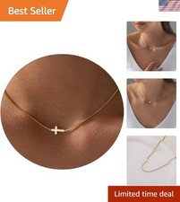Dainty Gold Cross Necklace for Women - Adjustable 15  Choker with Gift Box