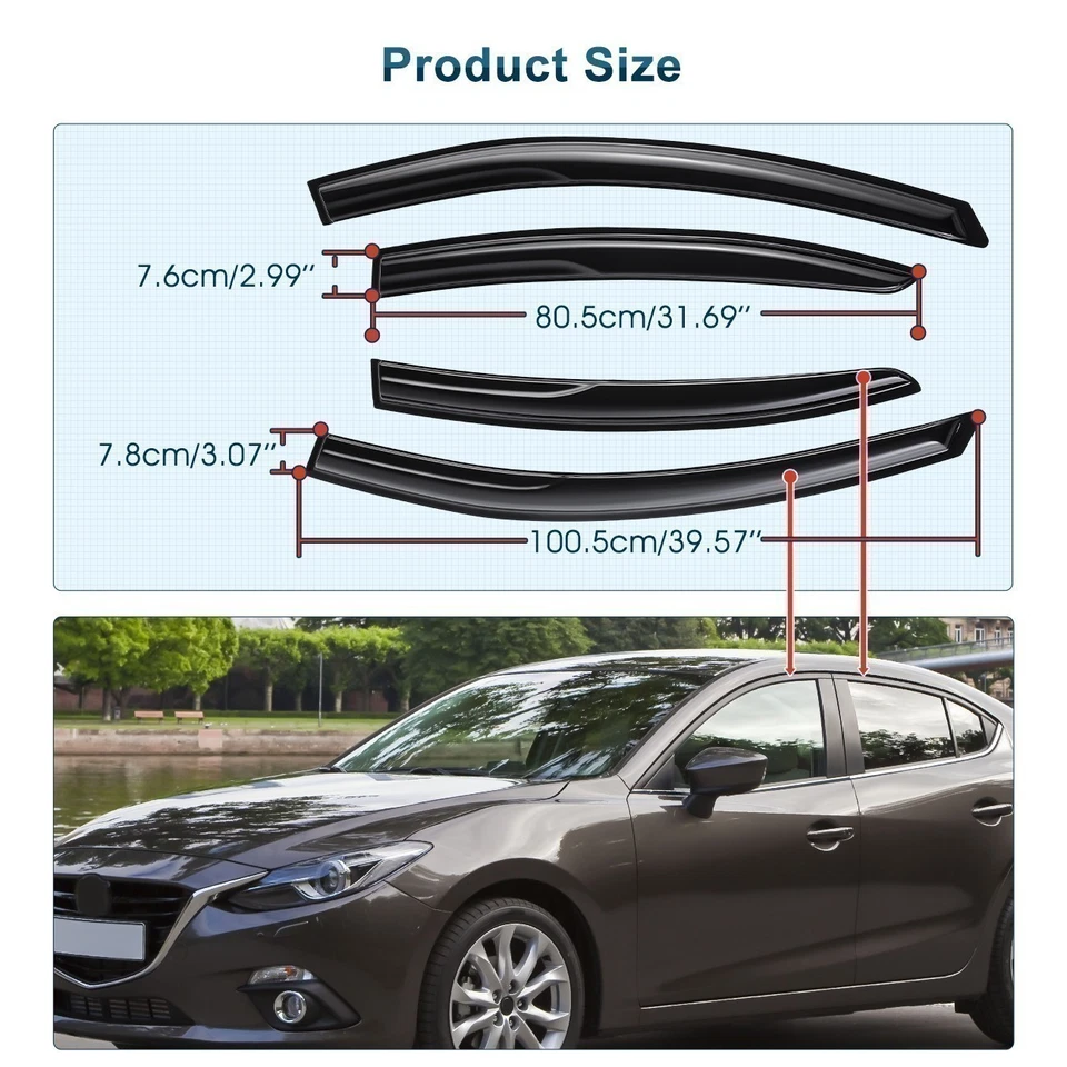 Para Mazda 3 Sedan 2010-2013 JDM Mugen Estilo Viseira de Janela Protetores de Chuva Defletor - Imagem 4 de 4