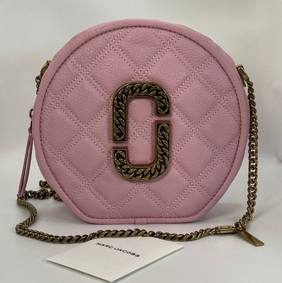Marc Jacobs The Status Round Crossbody Bag Pink Quilted Leather Auth