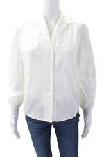 Colovos Womens Long Sleeves Crew Neck Button Down Shirt White Cotton Size 0