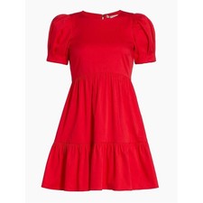 Alice + Olivia NWT Ann Curved Empire-Waist Tiered Cotton Minidress Red Size 0