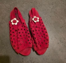 Arche Red Suede Leather Flats Shoes Daisy