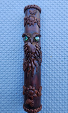 Vintage Wood Rain Stick Musical Rain Maker Owl 3D Hand Carved OOAK Read 