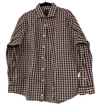 Pronto Uomo Mens Dress Shirt Red Black Plaid 17 34/35 Non Iron Slim Long Sleeve