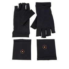 Tommie Copper Infrared Compression Fingerless Gloves and Wrists - Black/Medium