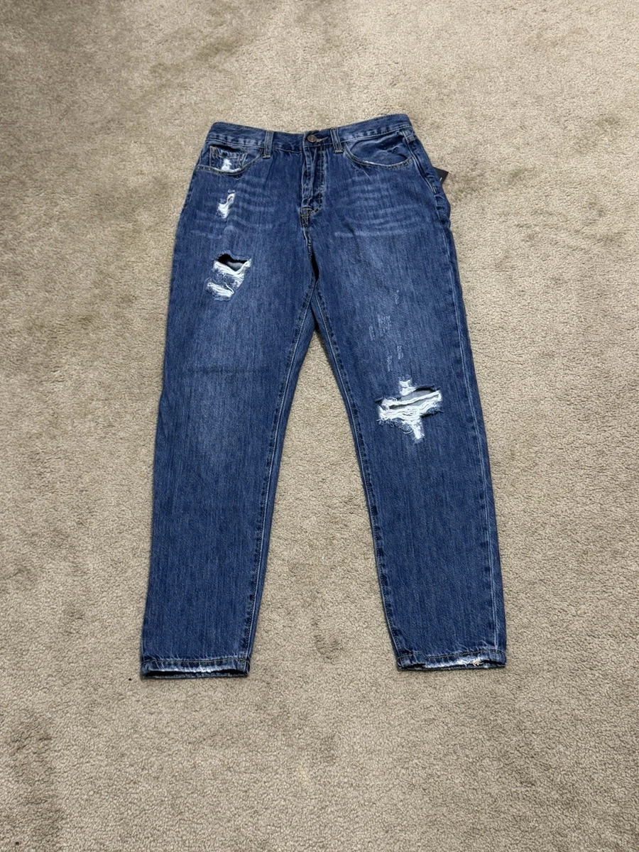 Pantalones de mezclilla Forever 21 para mujer talla mediana regular rectos desgastados azules nuevos con etiquetas C6