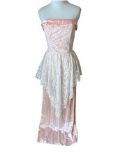 Vintage Zum Zum 80s Dress Size 9 Lace Pink Maxi Strapless