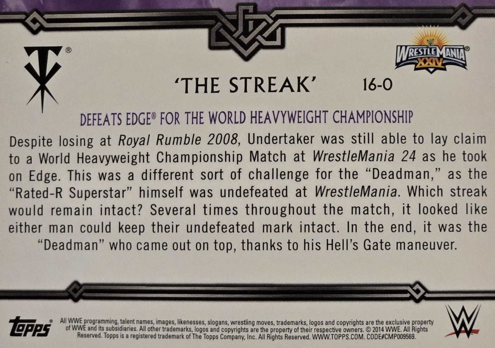 2014 Undertaker Auto Card 16-0 The Streak TOPPS WWE ROAD TO WRESTLEMANIA   view 10