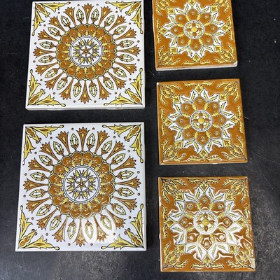 5 of Vintage Nassos Rodos Hellas Orange Mandala pattern Tiles (2)4.5  (3) 3 