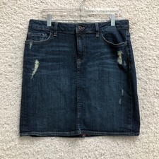 Tommy Hilfiger Skirt 8 Adult Blue Denim Mini Straight Stretch Distressed Womens