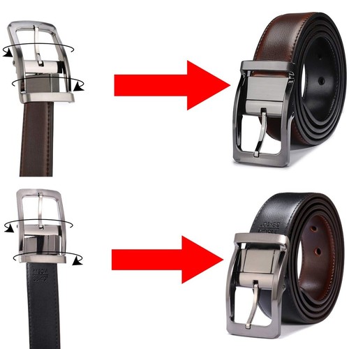 Belts for Men Reversible Leather 1.25” Waist Strap Fashion Dress Buckle Belto... - 第 3/8 張圖片