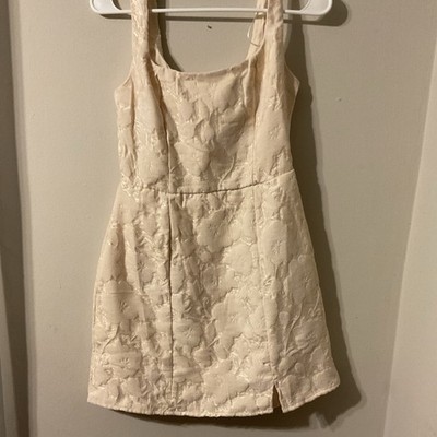 francesca's Ivory Jacquard Floral Mini Dress Square Neck Strappy Sleeveless S