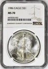 1986 AMERICAN SILVER EAGLE NGC MS70 FIRST YEAR OF ISSUE
