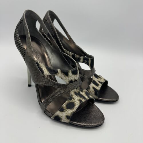 GUESS Open Toe Heels Size 8M Snake Animal Print Leather