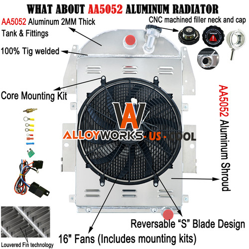 FOR 1935-36 CHEVY TRUCK MASTER EA ED A-BODY 4 ROW ALUMINIUM RADIATOR SHROUD FAN - Picture 1 of 14