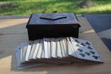 Vintage Antique 1950's Embossed WOODEN GAME CARD BOX CARDS very nice condition
