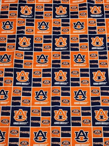 Tela de algodón universitaria AUBURN 7/8 yardas AU diseño cuadrado a cuadros tigres NUEVA 31 pulgadas