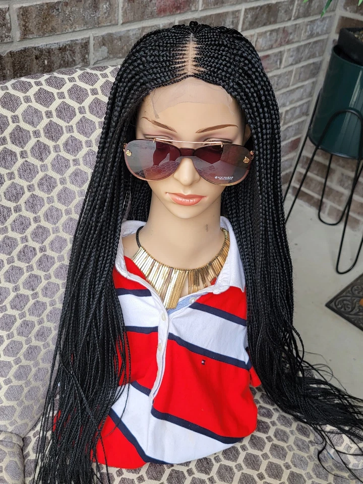 Peluca africana de encaje trenzado, peluca de trenza, peluca trenzada 4x4. Peluca negra, envío rápido EE. UU. Foto 4 de 4