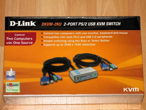 D-Link - DKVM-2KU - 2-Port PS/2 USB KVM Switch - Neu + ovp