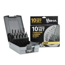 BHA 10 Piece Tungsten Carbide Burr Die Grinder Bits Set, Double Cut – 1/4” Shank