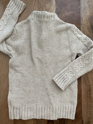 Cat & Jack Boys 1/3 Button-up Cable Knit Pullover Sweater Cream Tweed 5T - Picture 6 of 7