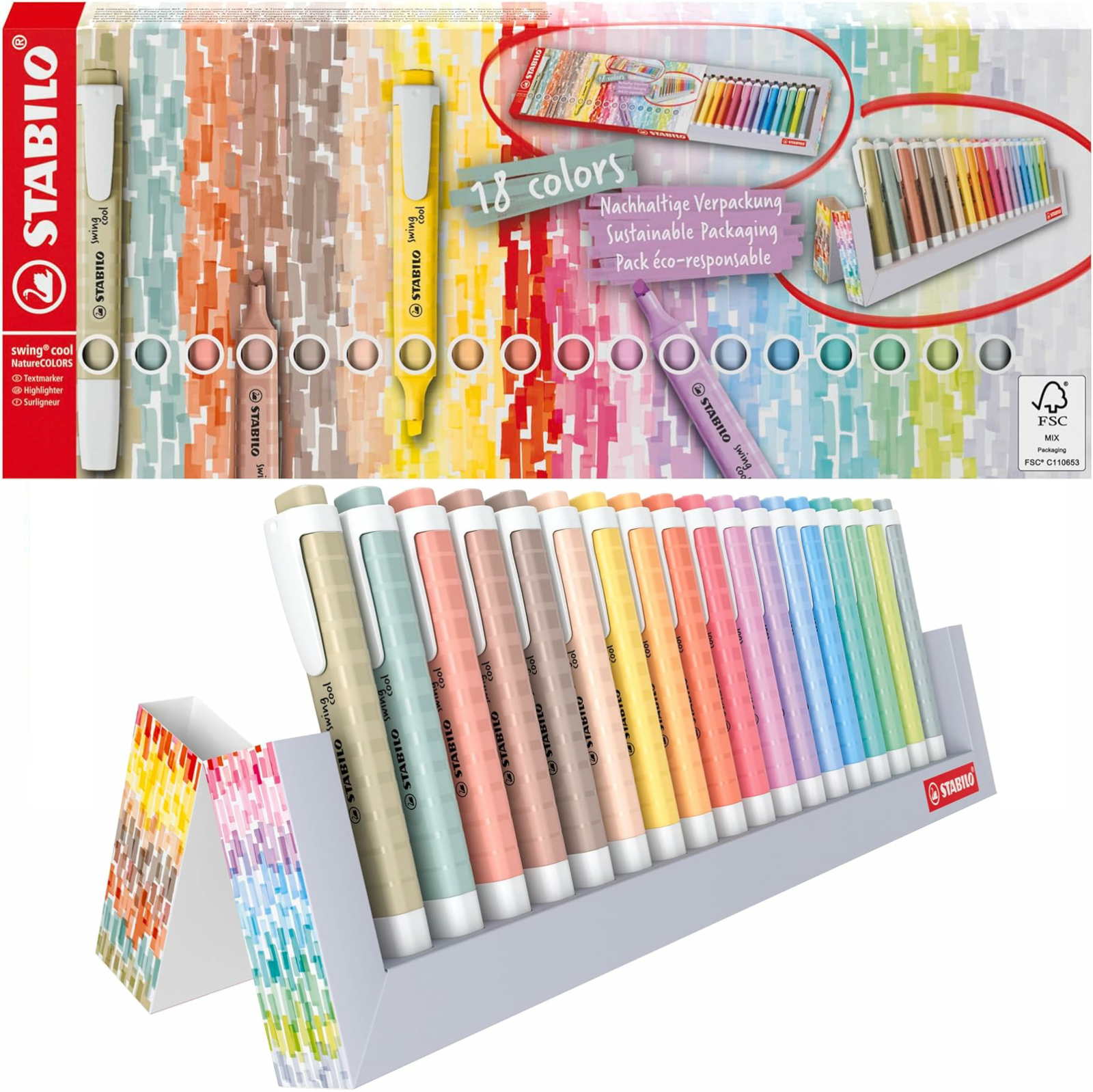 Highlighter - STABILO swing cool NatureCOLORS - Deskset of 18 Assorted Colours