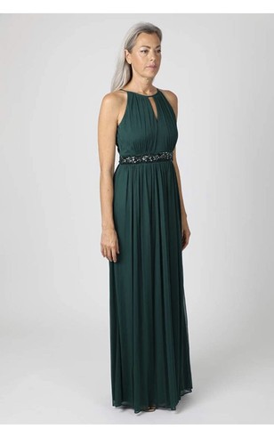 ONYX Nite Sz 6 Women’s Halter Neck Front Keyhole Matte Chiffon Prom Beaded Dress - Picture 7 of 11