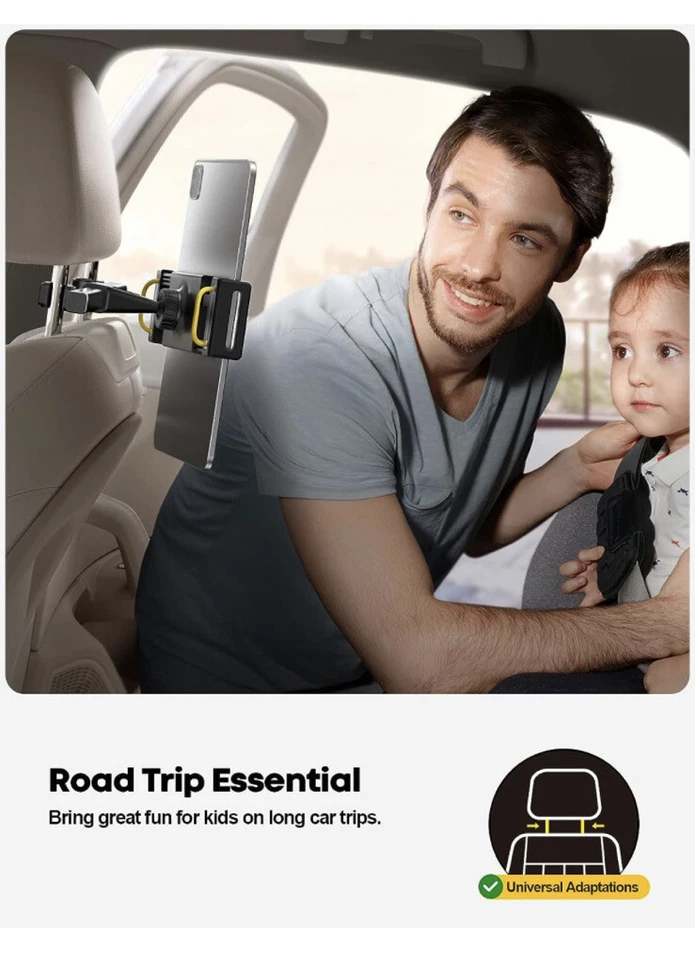 Car Back Seat Headrest Mount Holder Stand For iPad Phones Tablet Universal Black - Image 2 of 4