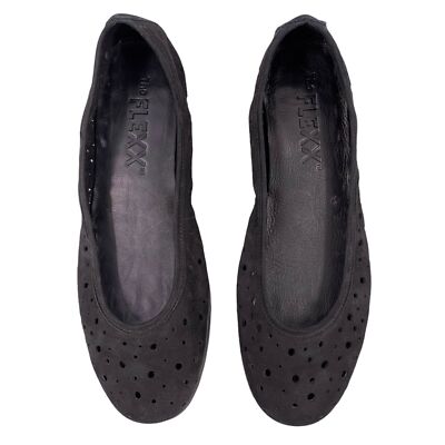 THE FLEXX Black Perforated Suede Wedge Heel Ballet Flats Size 8 M