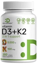 DEAL SUPPLEMENT Vitamin D3 K2 Softgel 250 Count 2-1 Complex Vitamin D3 5000