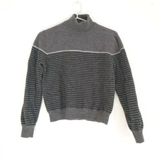 Charter Club Sweater Pullover Women M/XS* Gray Striped Merino Wool Mock SHRUNK