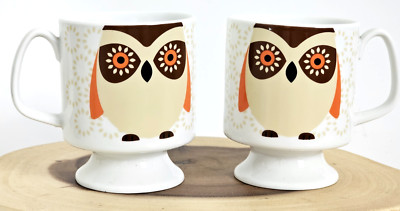 2-Print Run Inc. Owl Coffee Tea Mugs Double Sided Design Pedestal Cup 12 oz  NEW