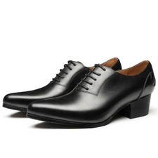 Men's Leather Low Block Heels pointed Toe Oxfords Casual Shoes