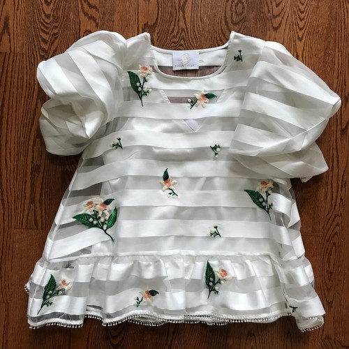 Zayan the Label blusa top camicia donna XS piccola bianca righe floreali girocollo - Foto 10 di 11
