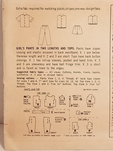 Vintage Simplicity Sewing Pattern Little Girls Size 10 Pants Shorts Tops #4499 - Picture 7 of 8
